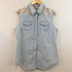 Sleeveless Denim & Lace Top